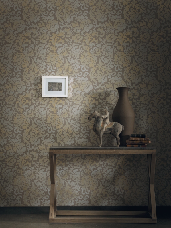 Papel pintado arabesque cobrizos y dorados floral PlaceVendome Casamance