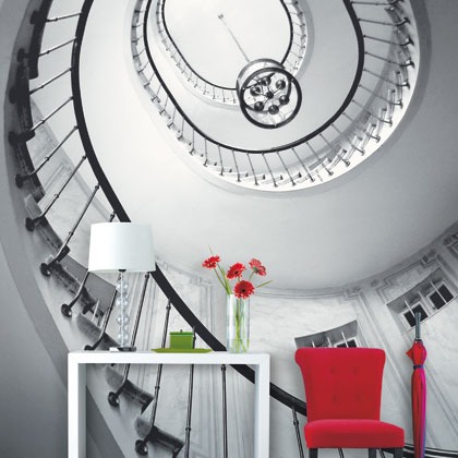 Panorámico vinilo escalera caracol efecto profundidad